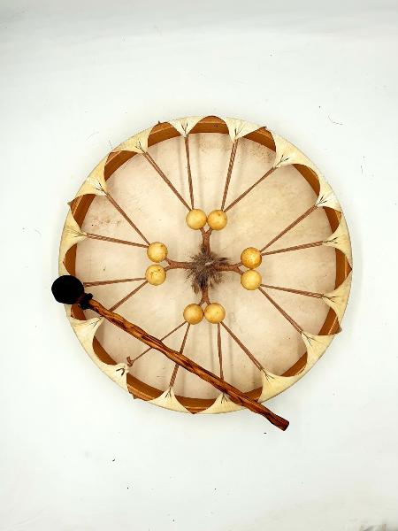 Tambour chamanique traditionnel 41 cm en peau de cerf tension réglable